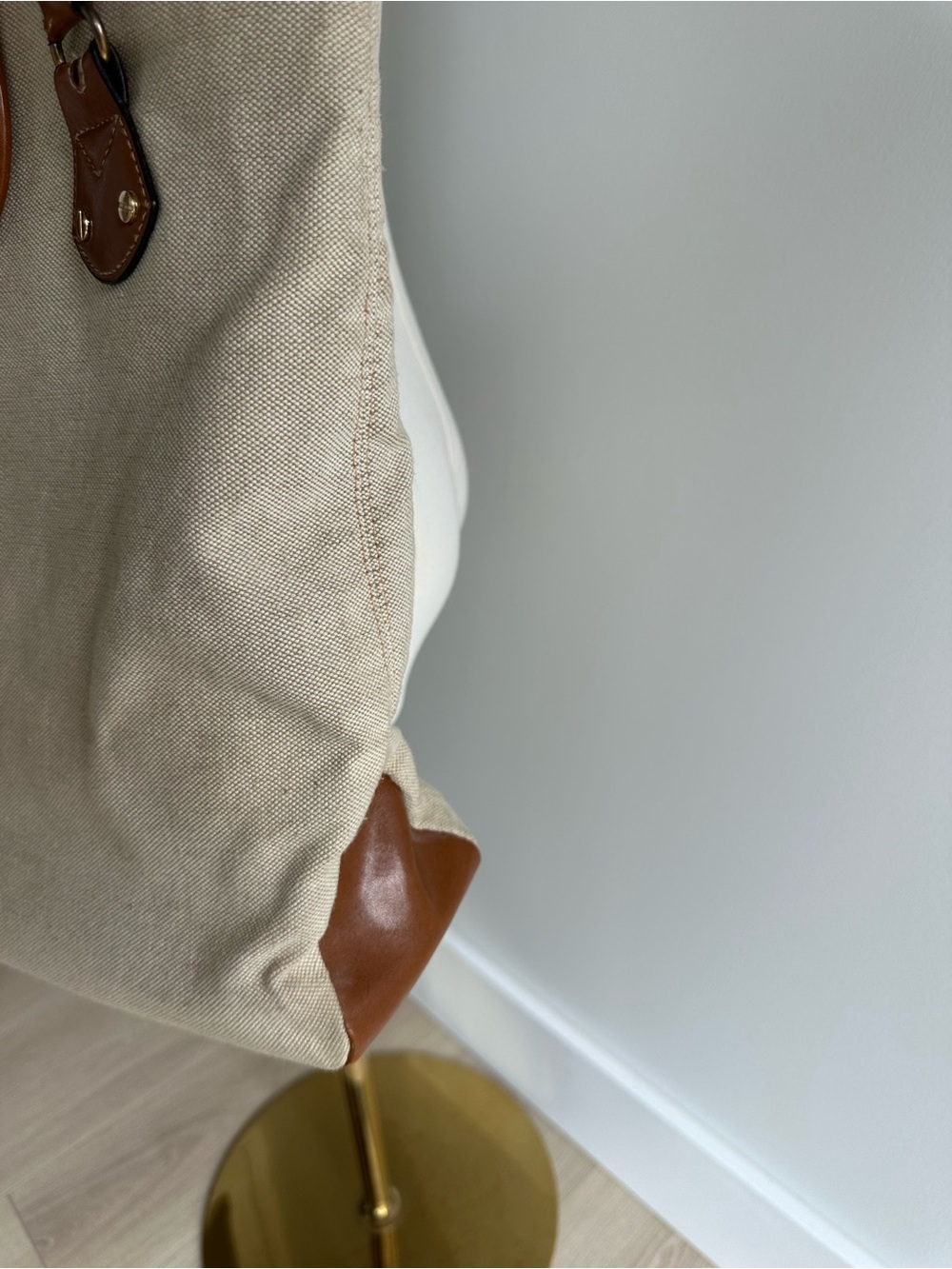 Isaac Mizrahi Beige Canvas Tote with Brown Faux Leather Trim - Picture 6 of 12